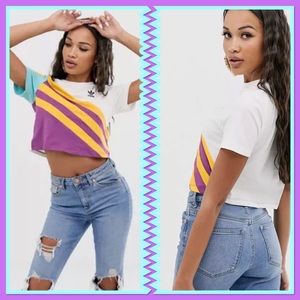 adidas Originals Sportivo cropped t-shirt in white and purple